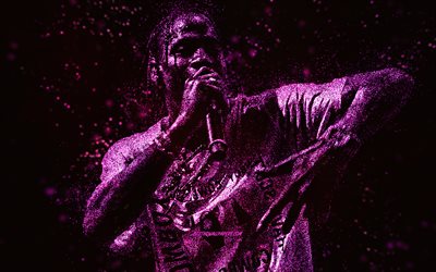 Travis Scott, purple glitter art, fond noir, rappeur am&#233;ricain, Travis Scott art, Jacques Berman Webster, chanteur am&#233;ricain