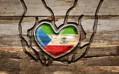 I love Equatorial Guinea, 4K, wooden carving hands, Day of Equatorial Guinea, Equatorial Guinea flag, Flag of Equatorial Guinea, Take care Equatorial Guinea, wood carving, african countries, Equatorial Guinea