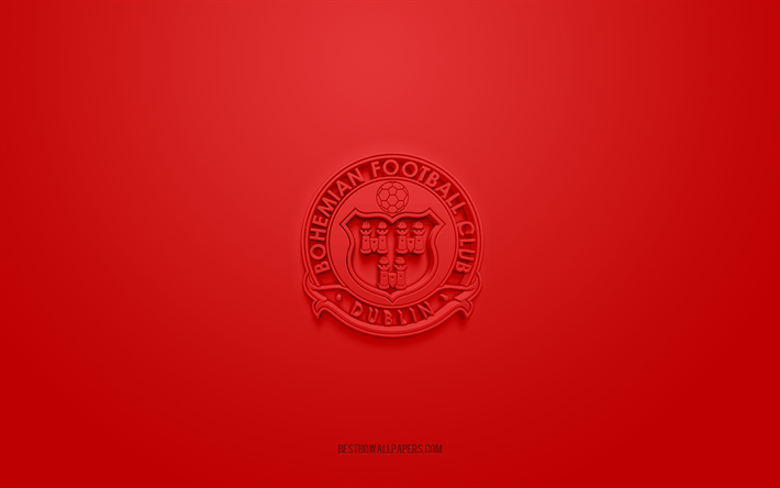 Bohemians FC, creative 3D logo, red background, Irish football team, League of Ireland Premier Division, Dublin, Ireland, 3d art, football, Bohemians FC 3d logo