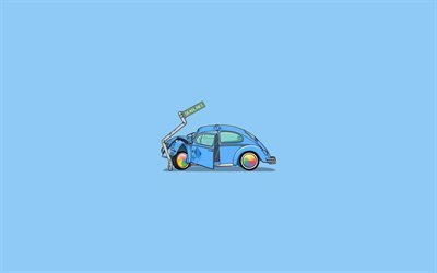 car crash, creative, minimal, blue background