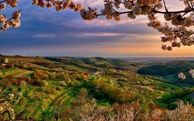 Italia, Collio, primavera, tramonto, Lombardia