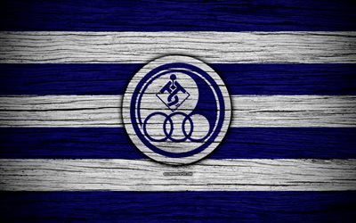 4k, Esteghlal Khuzestan FC, logo, Persian Gulf Pro League, futbol, İran Futbol Kul&#252;b&#252;, İran, Esteghlal Khuzestan, ahşap doku, FC Esteghlal Khuzestan