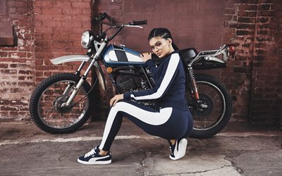 Kylie Jenner, 2018, Puma, motosiklet, fotoğraf &#231;ekimi, G&#252;zel kadın, egzersiz, Hollywood, g&#252;zellik, Amerikalı oyuncu