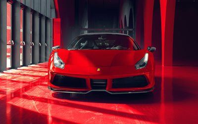 Ferrari GTB 488, Pogea De Corrida, FPlus Corsa, 2018, vista frontal, vermelho cup&#234; esportivo, ajuste 488 GTB, Supercarro italiano, Ferrari