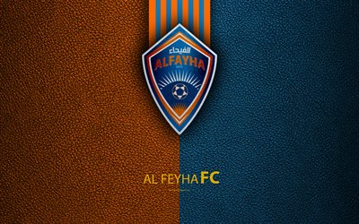 Al Feyha FC, 4K, Club de Football Saoudien, le cuir de texture, logo, bleu, orange, Saudi Professional League, Al-Majma, l&#39;Arabie Saoudite, le football