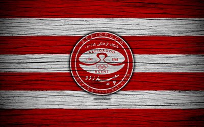 4k, Sepidrood Rasht FC, logo, Golfo P&#233;rsico Pro League, futebol, Iraniana de futebol do clube, Iran, Sepidrood Rasht, textura de madeira, FC Sepidrood Rasht