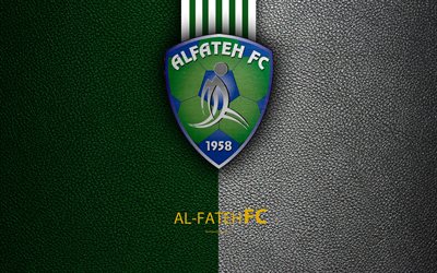 Al Fateh FC, 4K, Saudi Football Club, leather texture, logo, green white lines, Saudi Professional League, El-Hasa, Saudi Arabia, football, Al-Fateh SC