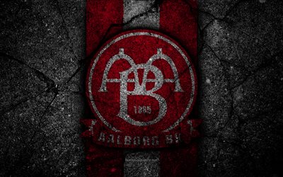 FC Aalborg, 4k, logotyp, Danska Superliga, fotboll, svart sten, Danmark, asfalt konsistens, football club, Aalborg FC