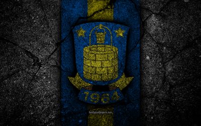 FC Brondby, 4k, logo, Dinamarqu&#234;s Superliga, futebol, pedra preta, Dinamarca, Brondby, a textura do asfalto, clube de futebol, Brondby FC