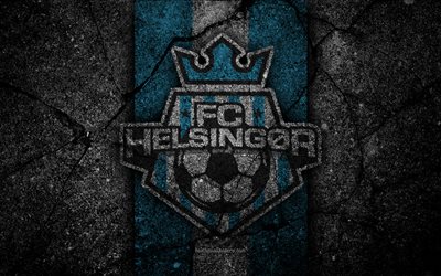 FC Helsingor, 4k, logo, Danish Superliga, soccer, black stone, Denmark, Helsingor, football, asphalt texture, football club, Helsingor FC