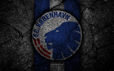 FC Copenaghen, 4k, logo, Superliga danese, di calcio, di pietra nera, Danimarca, Copenaghen, calcio, asfalto texture, club di calcio