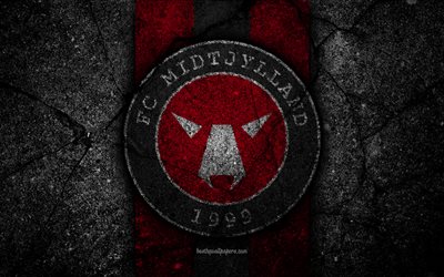 FC Midtjylland, 4k, logotyp, Danska Superliga, fotboll, svart sten, Danmark, Nsw, asfalt konsistens, football club