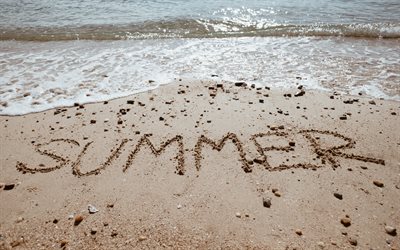 الصيف قادم, الشاطئ, الرمال, موجات, الساحل, كلمة على الرمال, الصيف المفاهيم