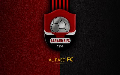 Al-Raed FC, 4K, Saudi Football Club, leather texture, logo, red black lines, Saudi Professional League, Buraydah, Saudi Arabia, football