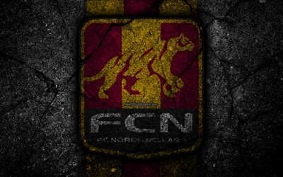 FC Nordsjaelland, 4k, logo, Danimarka Superliga, futbol, siyah taş, Danimarka, Nordsjaelland, asfalt doku, Futbol Kul&#252;b&#252;