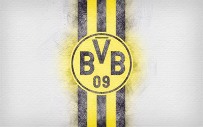 4k, Borussia Dortmund, drawing logo, Bundesliga, BVB, artwork, Germany, FC Borussia Dortmund, soccer, football, Borussia Dortmund FC