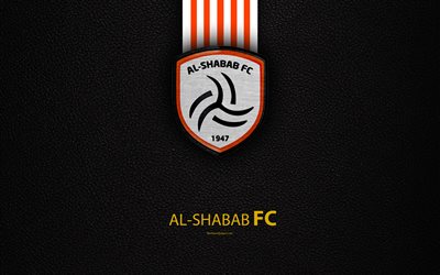 Al-Shabab FC, 4K, Saudi Football Club, leather texture, logo, orange-white lines, Saudi Professional League, Riyadh, Saudi Arabia, football