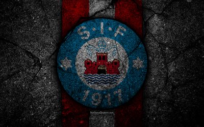 FC Silkeborg, 4k, logo, Danish Superliga, soccer, black stone, Denmark, Silkeborg, football, asphalt texture, football club, Silkeborg FC