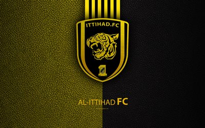 Al-Ittihad, 4K, サウジフットボールクラブ, 革の質感, ロゴ, 黄黒線, サウジプロリーグ, ジッダ, サウジアラビア, サッカー