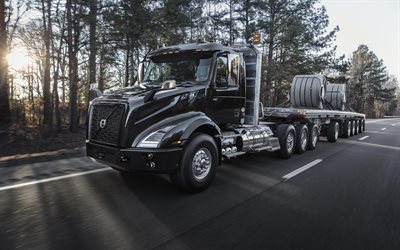 4k, Volvo VNX, autostrada, 2018 camion, LKW, camion nero, VNX-serie camion semirimorchio, autocarri, Volvo