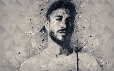 Sergio Ramos, 4k, O Real Madrid, criativo geom&#233;tricas retrato, rosto, arte, Jogador de futebol espanhol, Espanha