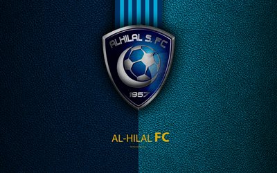 Al-Hilal FC, 4K, Saudi Football Club, leather texture, logo, blue lines, Saudi Professional League, Riyadh, Saudi Arabia, football