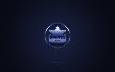 Sparta Sarpsborg, Norwegian ice hockey club, blue logo, blue carbon fiber background, Eliteserien, hockey, Sarpsborg, Norway, Sparta Sarpsborg logo