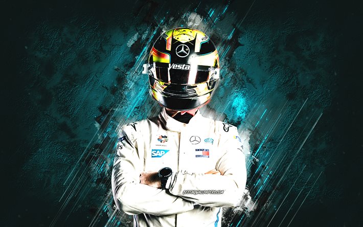 Stoffel Vandoorne, Belgian racing driver, Mercedes-EQ Formula E Team, blue stone background, Formula E, Stoffel Vandoorne art