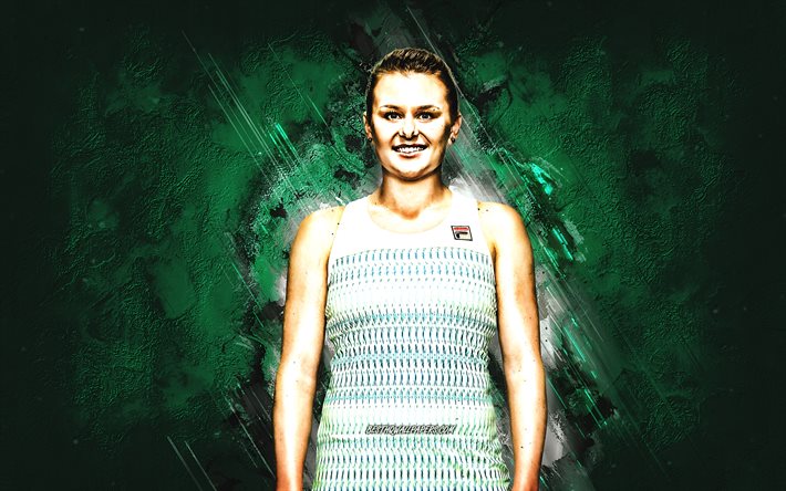 Kateryna Kozlova, WTA, Ukrainian tennis player, green stone background, Kateryna Kozlova art, tennis