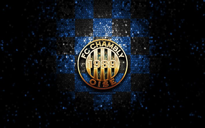 Chambly FC, glitter logo, Ligue 2, blue black checkered background, soccer, french football club, Chambly logo, mosaic art, football, FC Chambly Oise