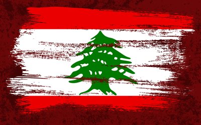 4k, Flag of Lebanon, grunge flags, Asian countries, national symbols, brush stroke, Lebanese flag, grunge art, Lebanon flag, Asia, Lebanon