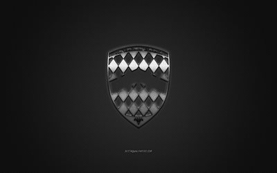 SSC logo, silver logo, gray carbon fiber background, SSC metal emblem, SSC, cars brands, creative art, Shelby Super Cars