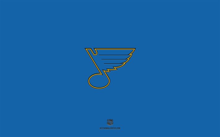 St Louis Blues, bl&#229; bakgrund, amerikansk hockeylag, St Louis Blues-emblem, NHL, USA, hockey, St Louis Blues-logotyp