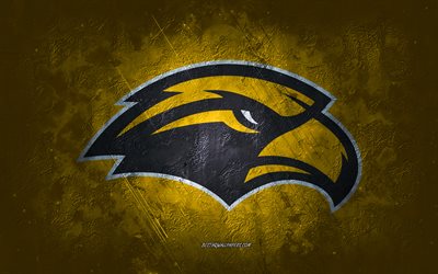 Southern Miss Golden Eagles, American football team, yellow background, Southern Miss Golden Eagles logo, grunge art, NCAA, American football, Southern Miss Golden Eagles emblem