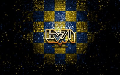 HV71, glitter logo, SHL, blue yellow checkered background, hockey, swedish hockey team, HV71 logo, mosaic art, swedish hockey league, HC HV71