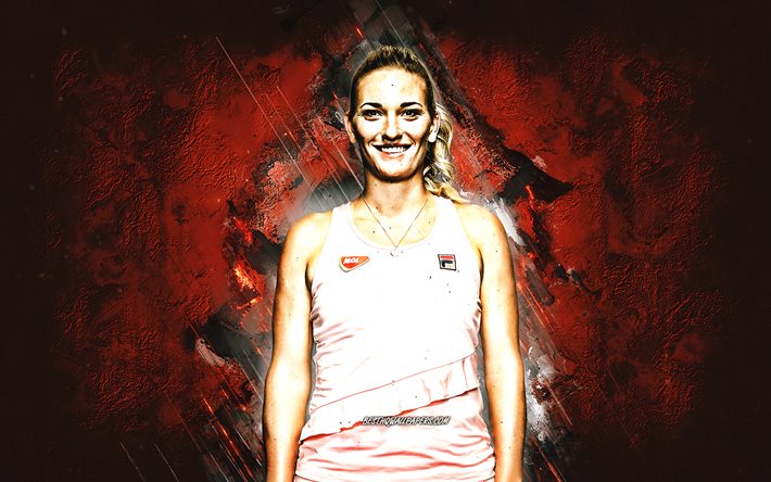 Timea Babos, WTA, joueur de tennis hongrois, fond de pierre orange, art Timea Babos, tennis
