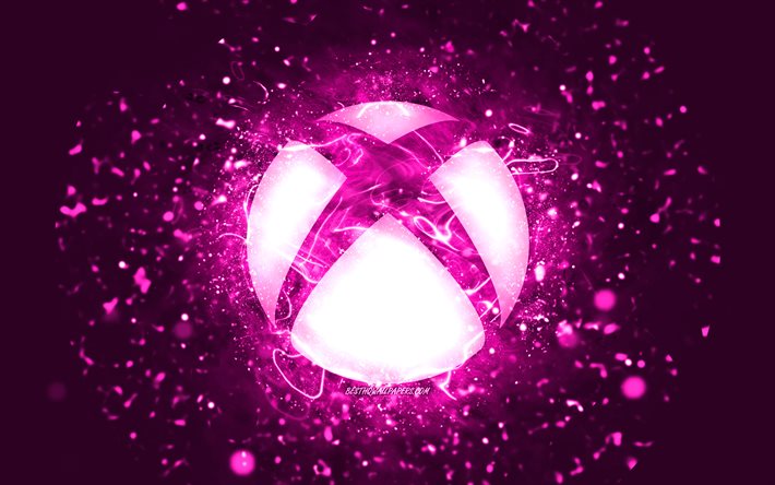 Xbox purple logo, 4k, purple neon lights, creative, purple abstract background, Xbox logo, OS, Xbox