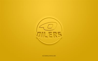 Stavanger Oilers, creative 3D logo, yellow background, 3d emblem, Norwegian hockey club, Eliteserien, Stavanger, Norway, 3d art, hockey, Stavanger Oilers 3d logo