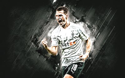 Stefan Lainer, Borussia Monchengladbach, Austrian footballer, gray stone background, football, Bundesliga, Germany