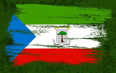 4k, Flag of Equatorial Guinea, grunge flags, African countries, national symbols, brush stroke, grunge art, Equatorial Guinea flag, Africa, Equatorial Guinea