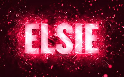 Happy Birthday Elsie, 4k, pink neon lights, Elsie name, creative, Elsie Happy Birthday, Elsie Birthday, popular american female names, picture with Elsie name, Elsie