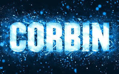 Happy Birthday Corbin, 4k, blue neon lights, Corbin name, creative, Corbin Happy Birthday, Corbin Birthday, popular american male names, picture with Corbin name, Corbin