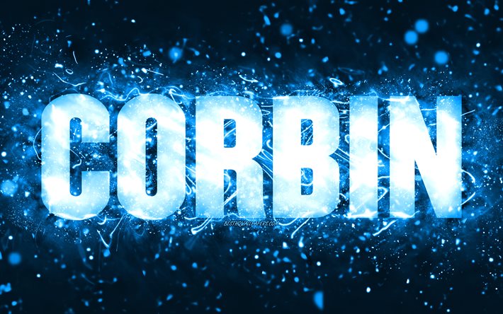 Joyeux anniversaire Corbin, 4k, n&#233;ons bleus, nom de Corbin, cr&#233;atif, joyeux anniversaire de Corbin, anniversaire de Corbin, noms masculins am&#233;ricains populaires, photo avec le nom de Corbin, Corbin