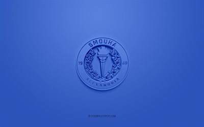 Smouha FC, creative 3D logo, blue background, 3d emblem, Egyptian football club, Egyptian Premier League, Alexandria, Egypt, 3d art, football, Smouha FC 3d logo