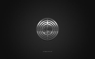 Steyr logo, silver logo, gray carbon fiber background, Steyr metal emblem, Steyr, cars brands, creative art