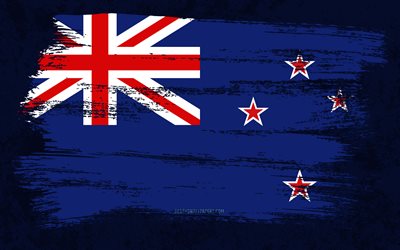 4k, ニュージーランドの旗, グランジフラグ, オセアニア諸国, 国のシンボル, ブラシストローク, ニュージーランド, グランジアート, オセアニア