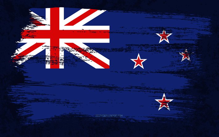 4k, Yeni Zelanda Bayrağı, grunge bayrakları, Okyanusya &#252;lkeleri, ulusal semboller, fır&#231;a darbesi, Yeni Zelanda bayrağı, grunge art, Okyanusya, Yeni Zelanda