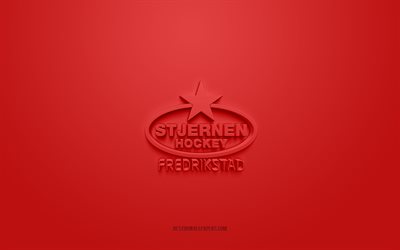 Stjernen Hockey, creative 3D logo, red background, 3d emblem, Norwegian hockey club, Eliteserien, Fredrikstad, Norway, 3d art, hockey, Stjernen Hockey 3d logo