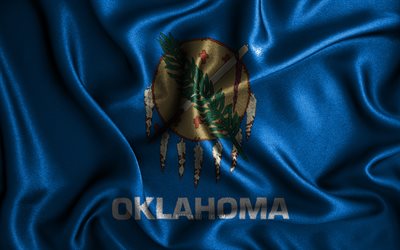 オクラホマの旗, 4k, シルクの波状の旗, アメリカの州, 米国, ファブリックフラグ, 3Dアート, Oklahoma, アメリカ合衆国, オクラホマ3Dフラグ