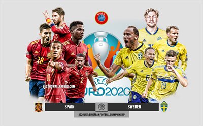 Spanien vs Sverige, UEFA Euro 2020, förhandsvisning, reklammaterial, fotbollsspelare, Euro 2020, fotbollsmatch, Spaniens fotbollslandslag, Sveriges fotbollslandslag